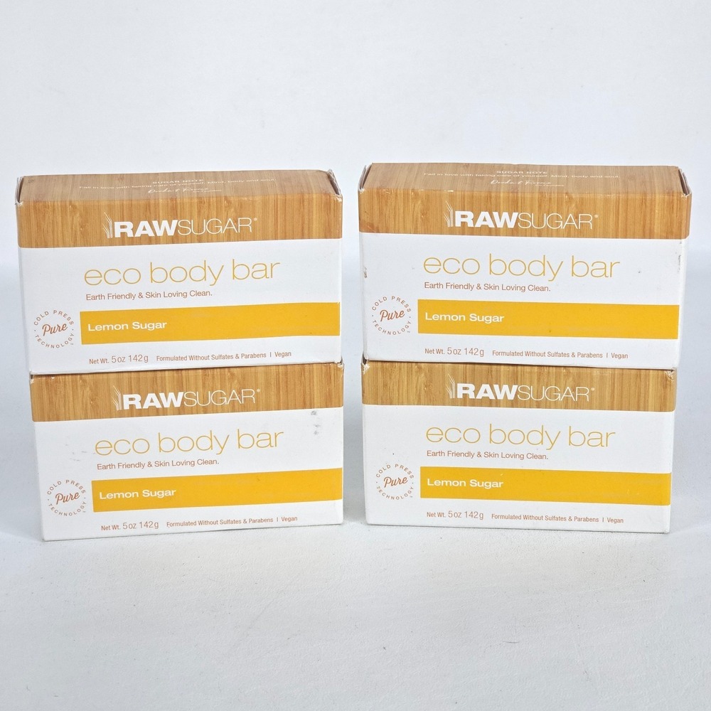 4x Bars Raw Sugar Eco Body Bar Lemon Sugar Scented Vegan Soap 5 oz Clearance NEW